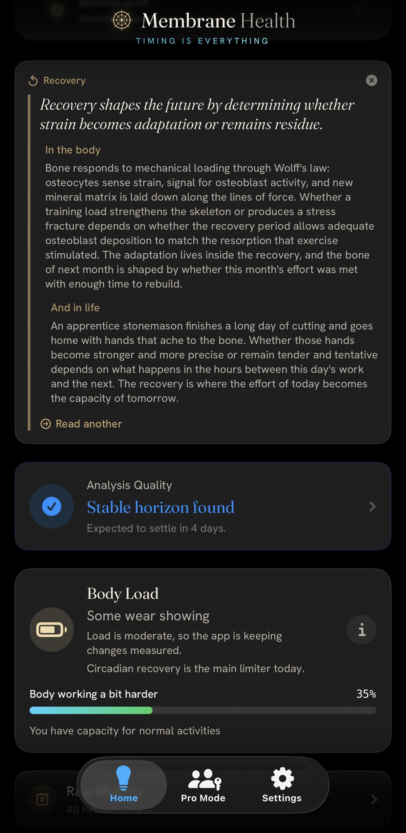 Body Load, analysis quality, and a short read explaining a signal
