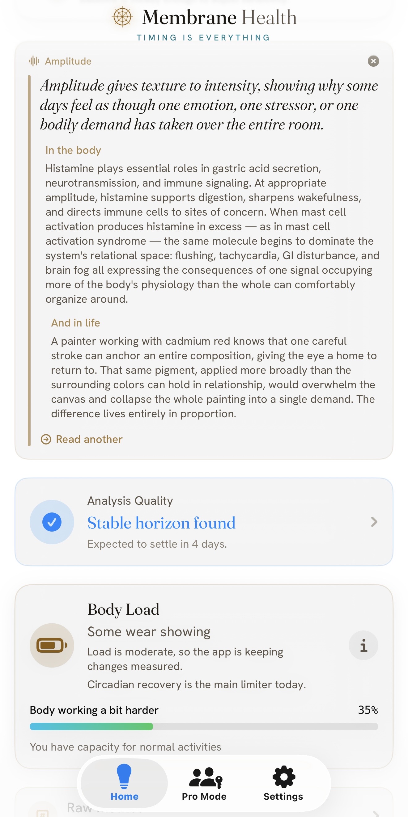 Body Load and insight read in light mode